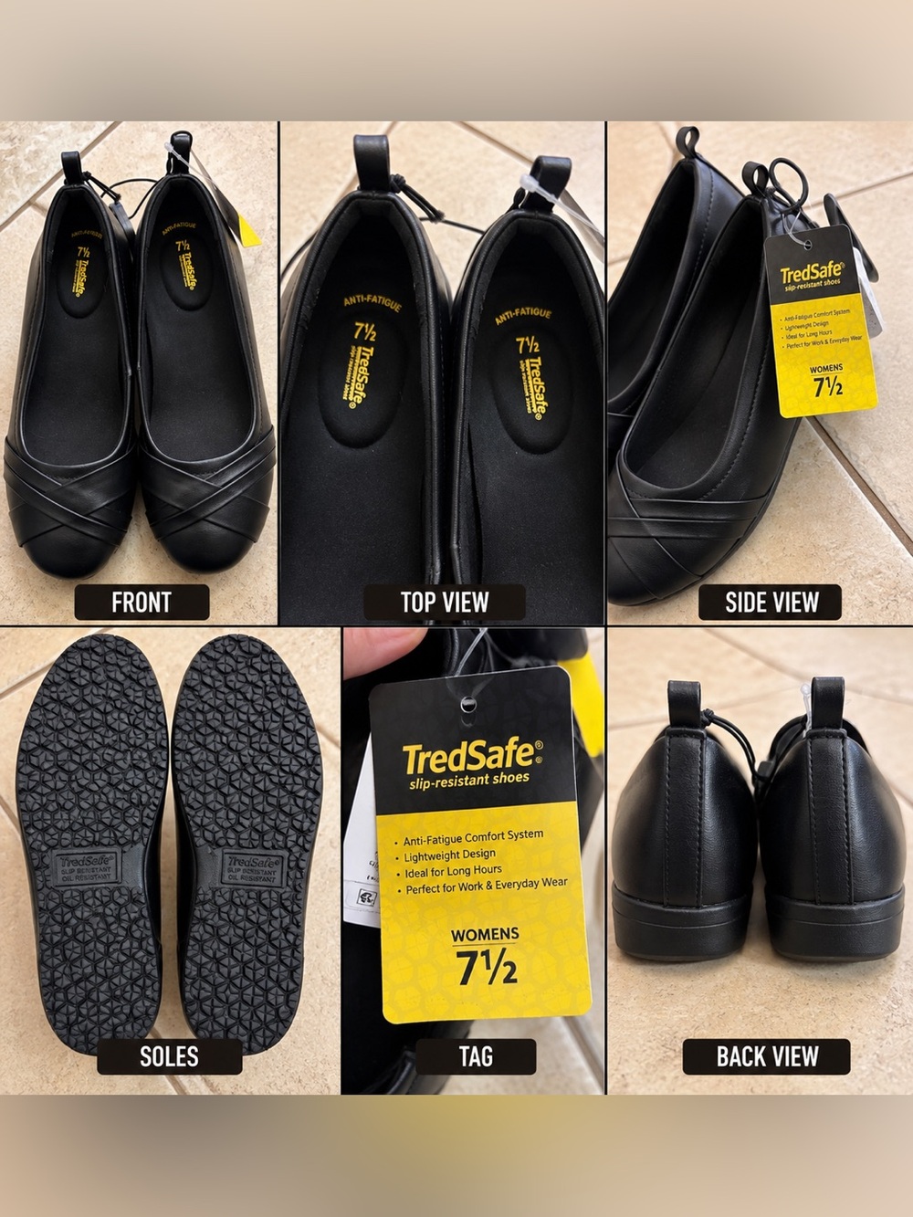 TredSafe Women’s Black Slip-On Loafers – 7½